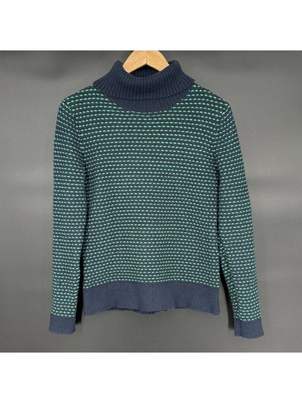 J Crew Womens Textured Knit Turtleneck Sweater S Navy Green Pullover Preppy Soft